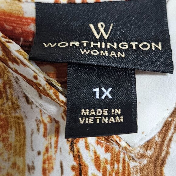 Worthington Snake Print Blouse Womens Plus Size 1X Brown White Top High Low Hem - Picture 4 of 6